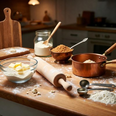 Baking Ingredients on Wooden Counter