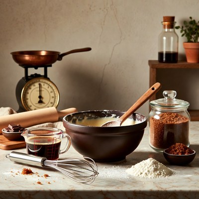 Baking ingredients on kitchen counter