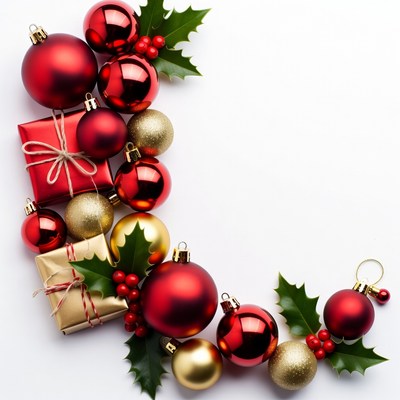 Christmas ornaments holly gift box