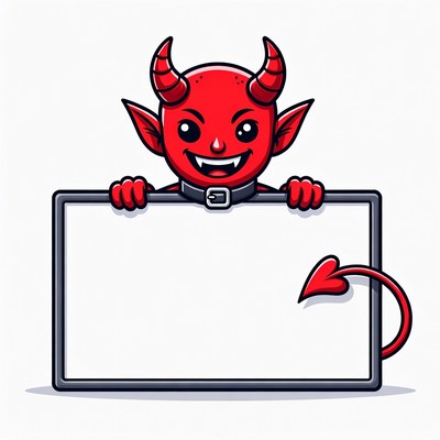 Cartoon devil holding blank sign