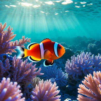 Clownfish among coral reef