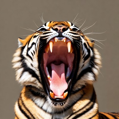 Tiger roaring with open mouth