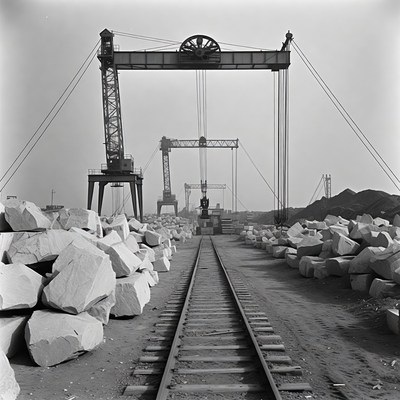 Industrial Cranes Loading Stone Blocks