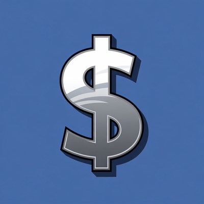 Silver dollar sign on blue