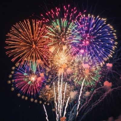 Colorful Fireworks Bursting in Night Sky