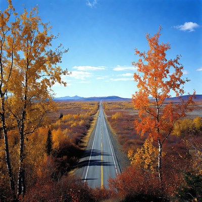 Autumn road through yellow trees