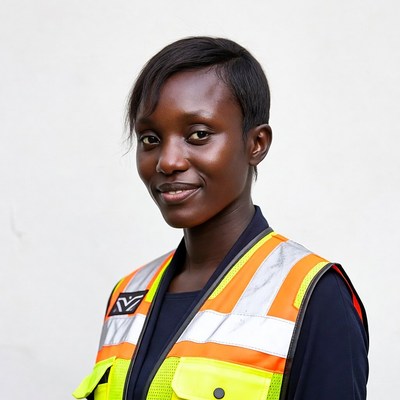 African woman in safety vest