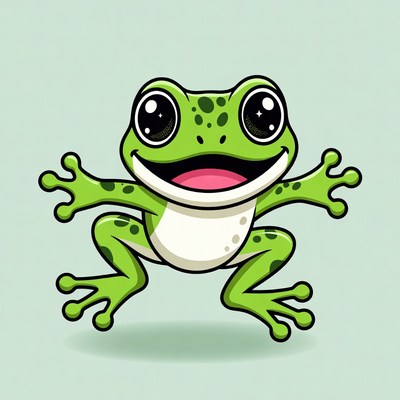 Cute cartoon frog jumping happily
