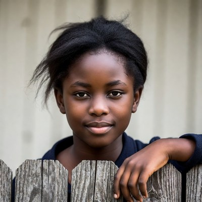 African girl leaning on wooden fence
