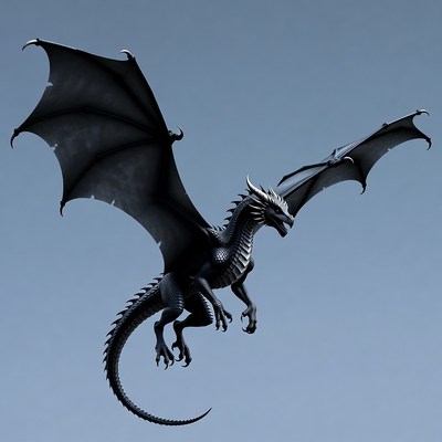 Black Dragon Flying in Sky