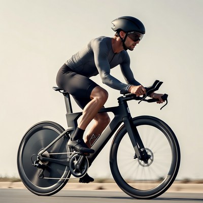 Man cycling on triathlon bike