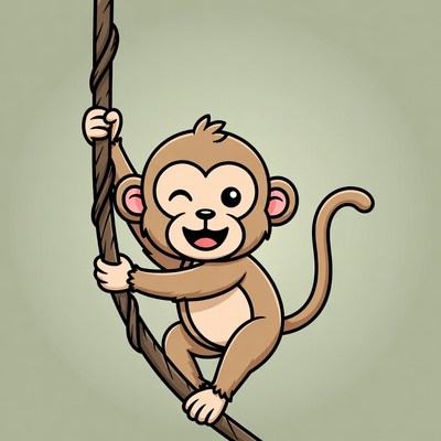 Cartoon monkey climbing rope