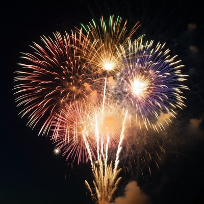 Colorful Fireworks Exploding in Night Sky