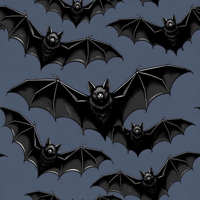 Black Bats Flying on Dark Blue Background