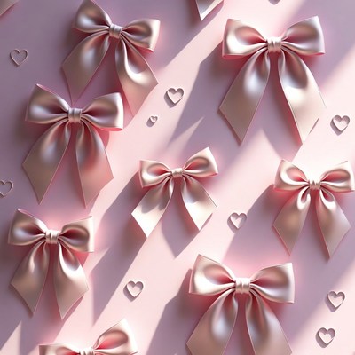 Pink satin bows with hearts