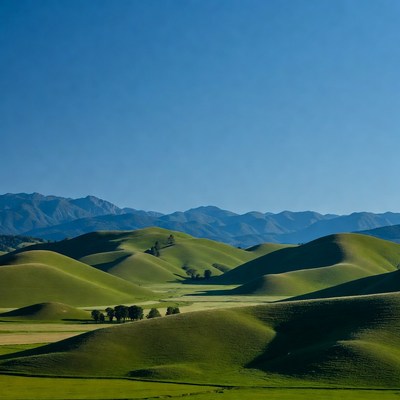 Rolling Green Hills and Mountains