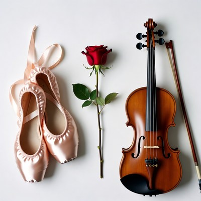 Pink Ballet Slippers Red Rose Violin