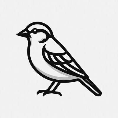 Line art white sparrow bird