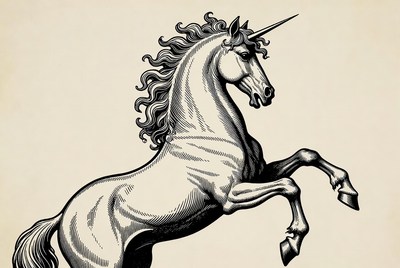 Engraved Unicorn Rearing Up