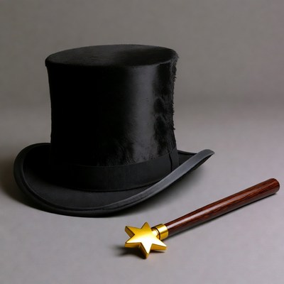 Black Top Hat with Magic Wand