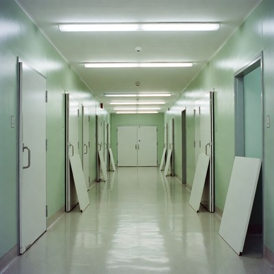 Empty Hospital Corridor with Whiteboards