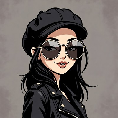 Asian woman in black beret and sunglasses