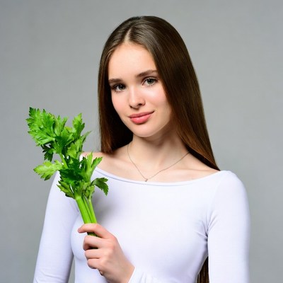 Young woman holding celery