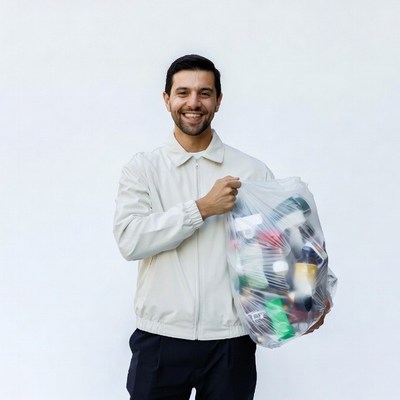 Man holding full trash bag