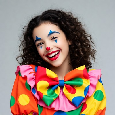 Smiling girl in colorful clown costume