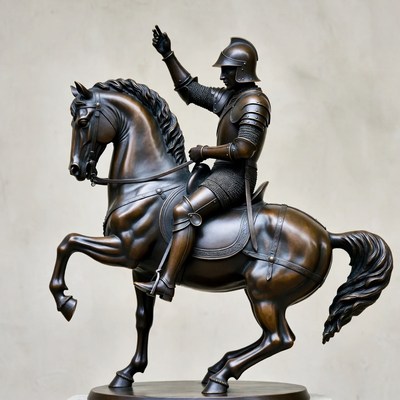 Knight Raising Sword on Rearing Horse Statue