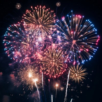 Colorful Fireworks Exploding in Night Sky