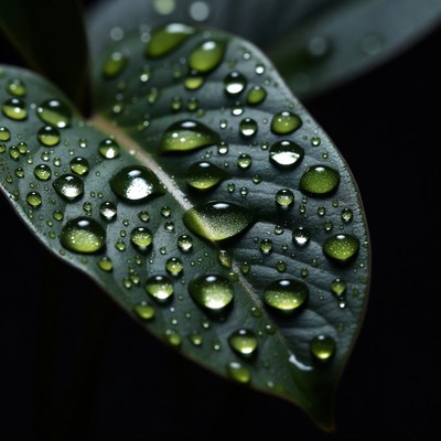 Green leaf with water droplets