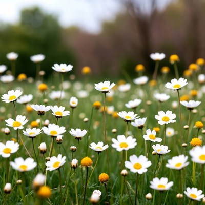 Daisy flowers in green field