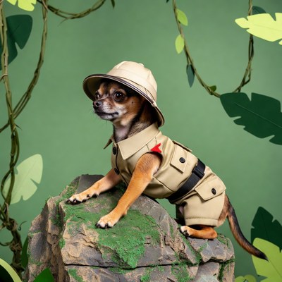 Chihuahua in safari explorer outfit