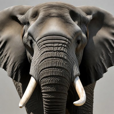 Close-up elephant head with tusks