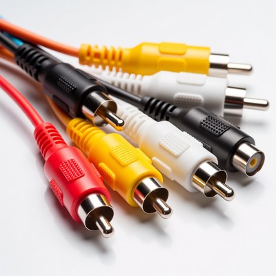Colorful RCA Cables on White Background