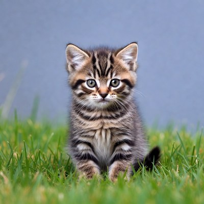 Tabby kitten sitting on grass