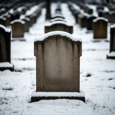 Snowy Cemetery with Gravestones