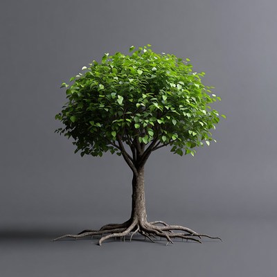 3D Green Tree on Gray Background