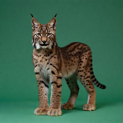 Eurasian Lynx standing on green background