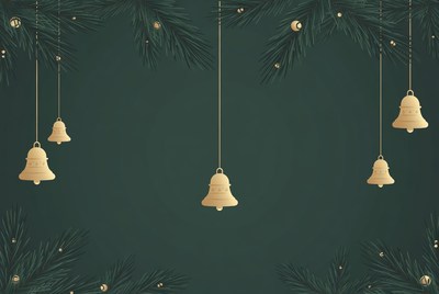 Golden Christmas Bells Hanging with Pine Branches