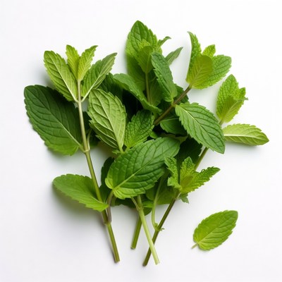 Fresh Mint Leaves on White Background
