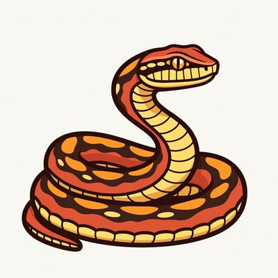 Cartoon red snake coiled