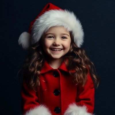 Girl smiling in Santa hat and red coat