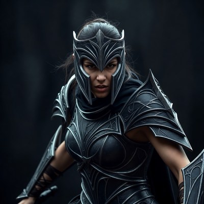 Woman in black fantasy armor