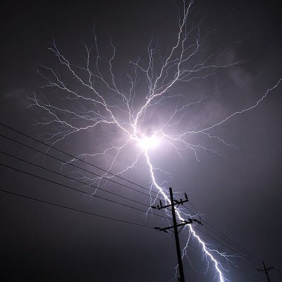 Lightning striking power lines