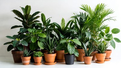 Variety of houseplants in pots