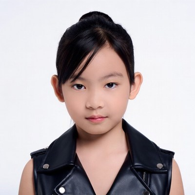 Asian girl in black leather vest