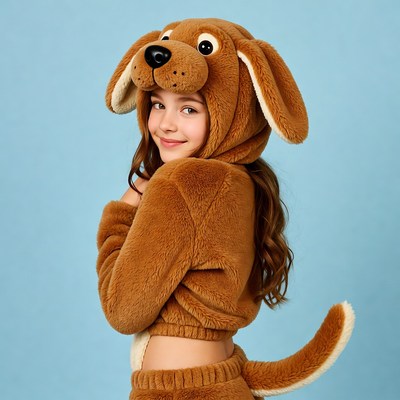 Girl in brown dog costume