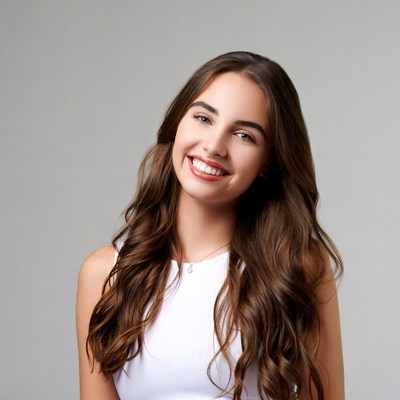 Smiling woman with long brown hair